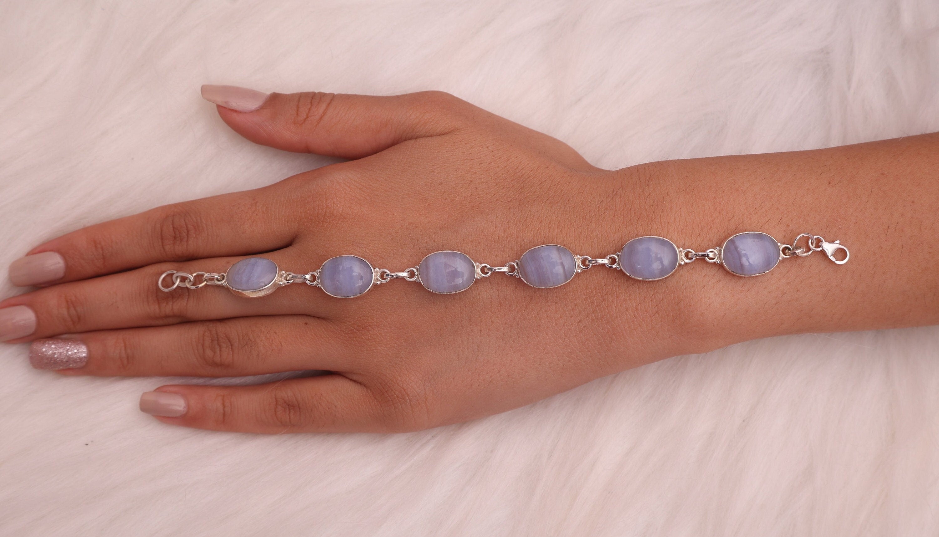 Blue Lace Agate Sterling Silver Bracelet