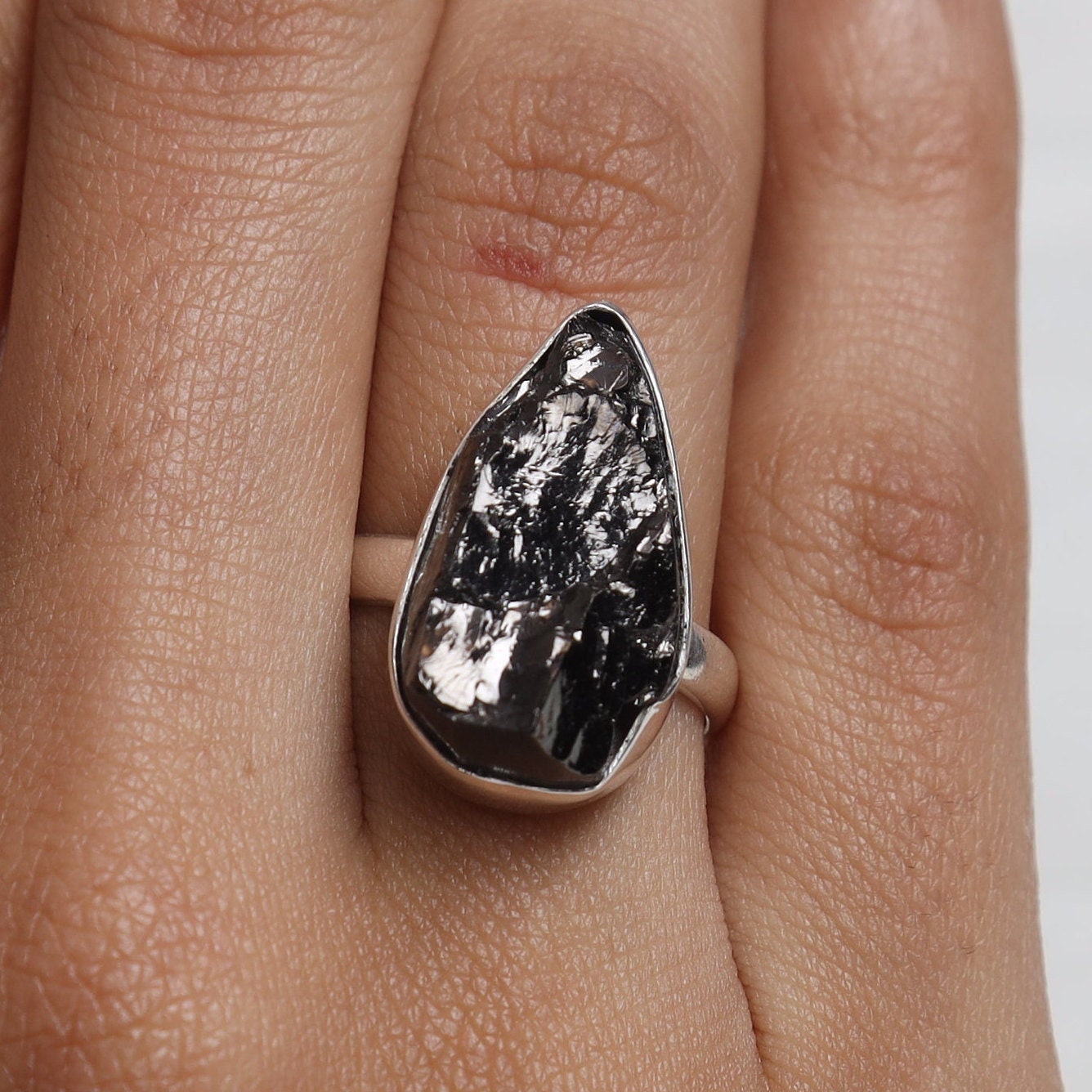 Raw Shungite Sterling Silver Ring