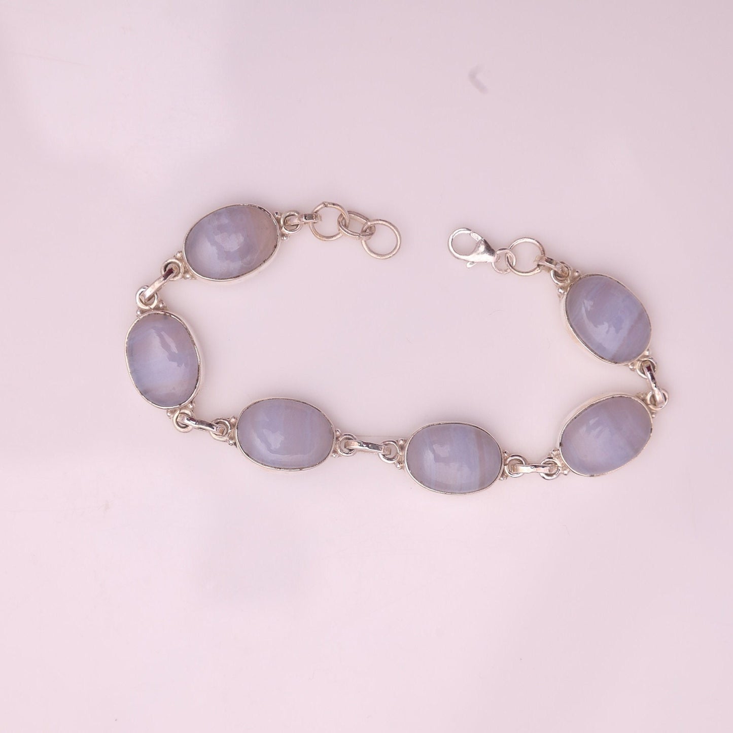 Blue Lace Agate Sterling Silver Bracelet