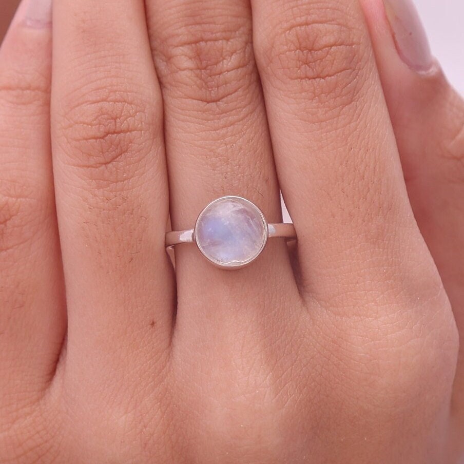 Rainbow Moonstone Sterling Silver Ring