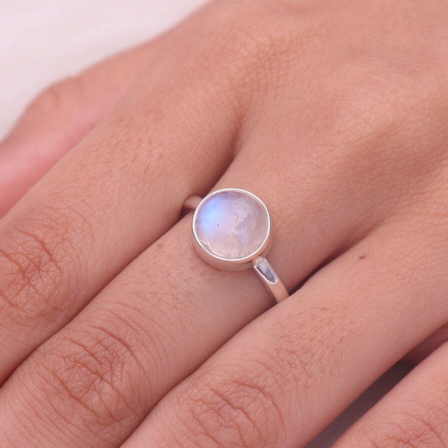 Rainbow Moonstone Sterling Silver Ring