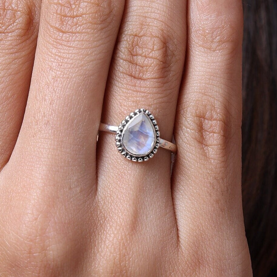 Rainbow Moonstone Sterling Silver Ring