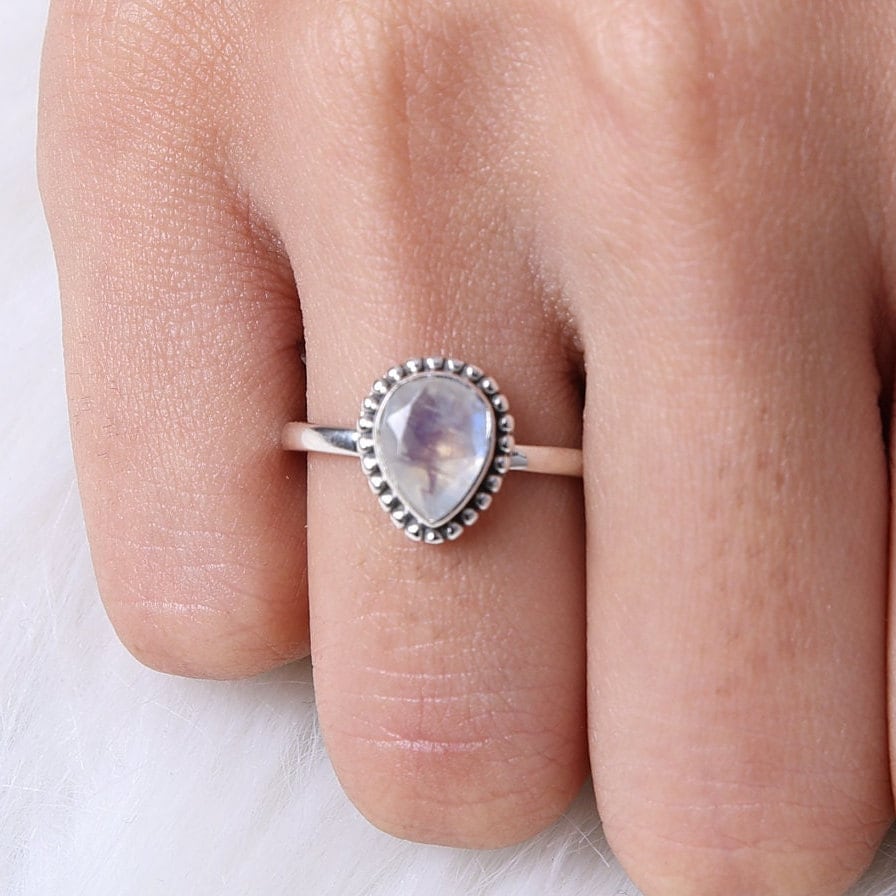 Rainbow Moonstone Sterling Silver Ring