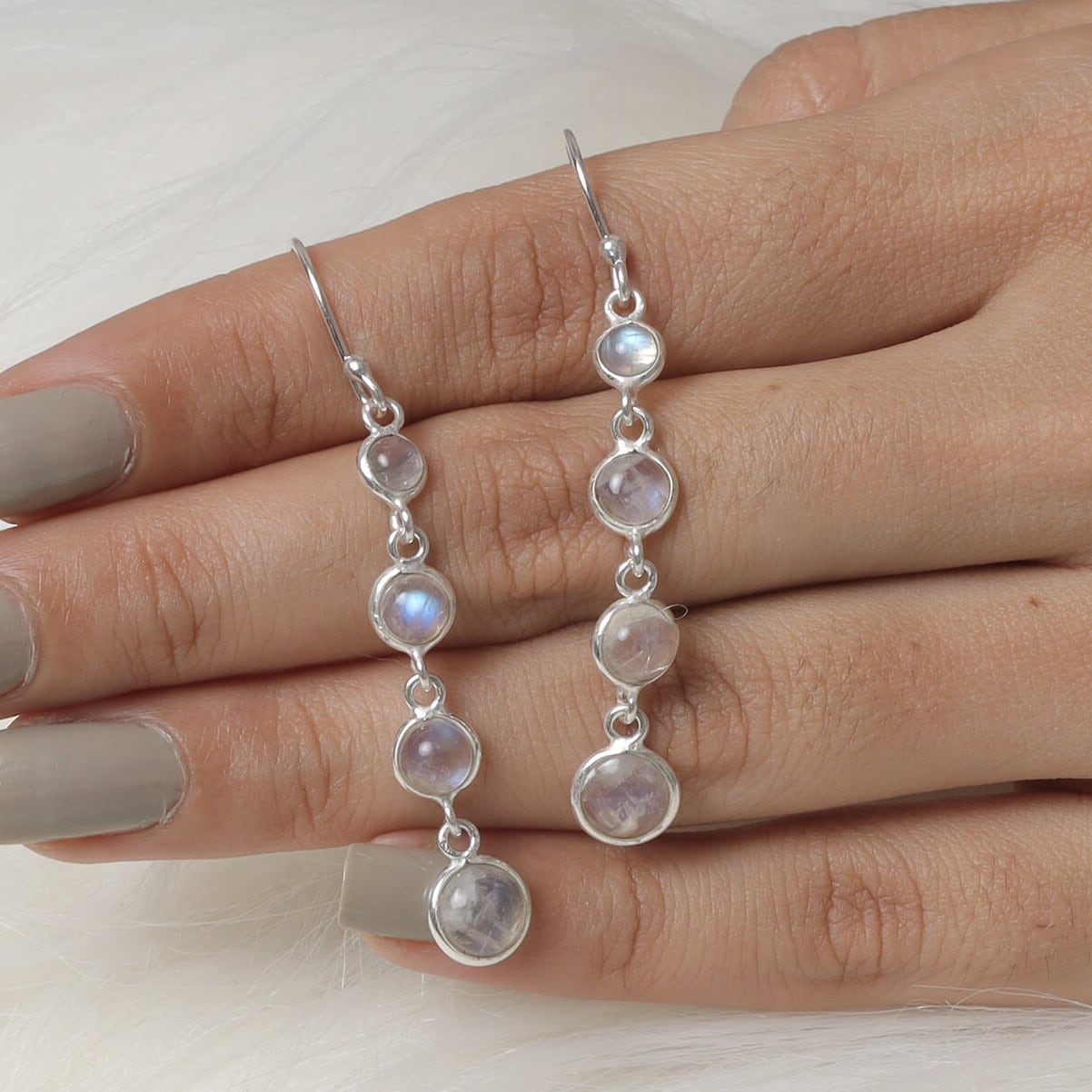 Rainbow Moonstone Sterling Silver Earrings