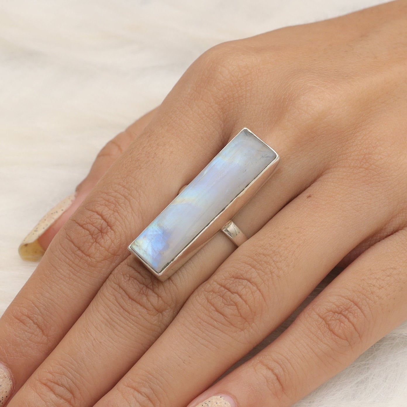 Rainbow Moonstone Sterling Silver Ring