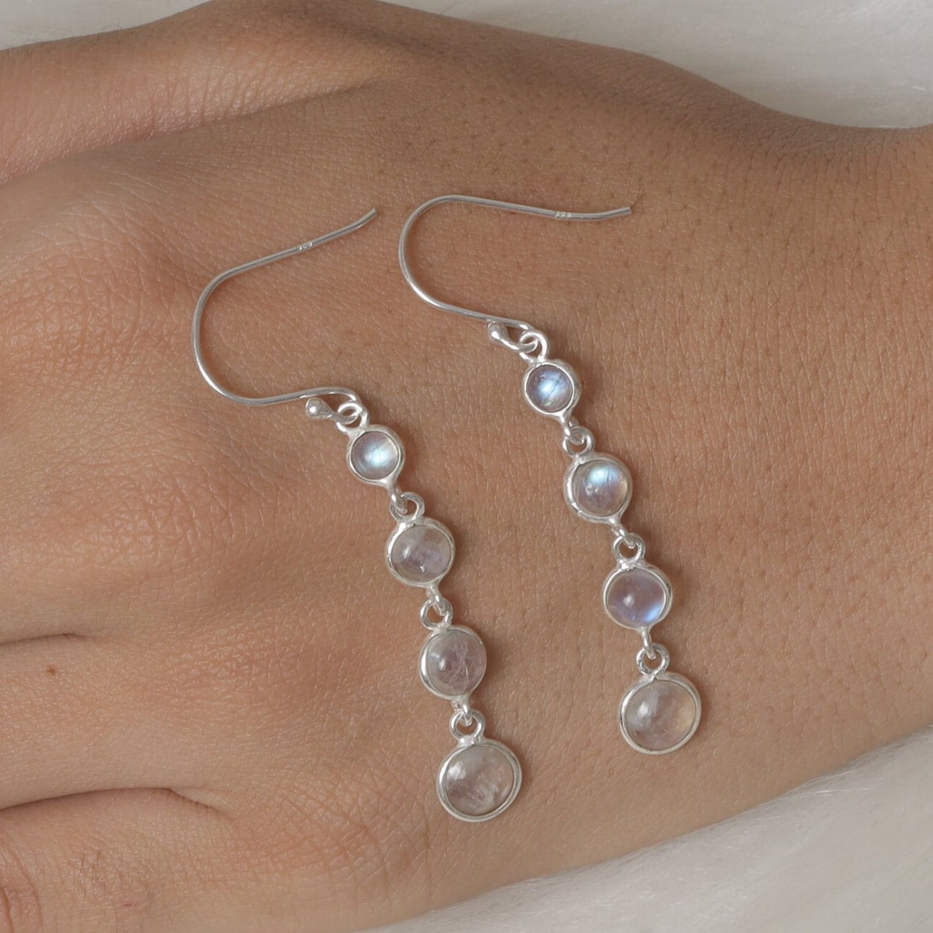 Rainbow Moonstone Sterling Silver Earrings