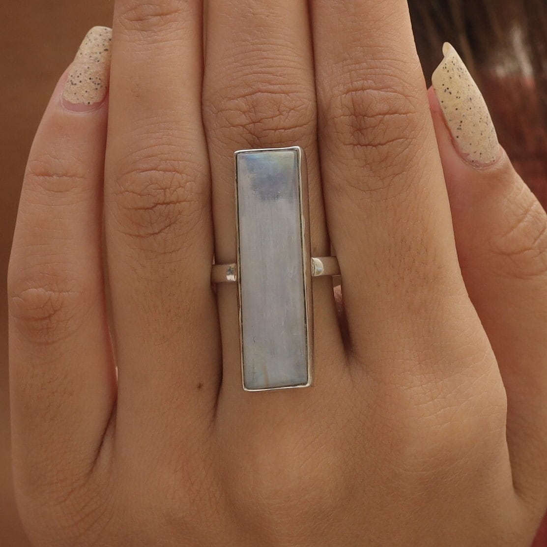 Rainbow Moonstone Sterling Silver Ring