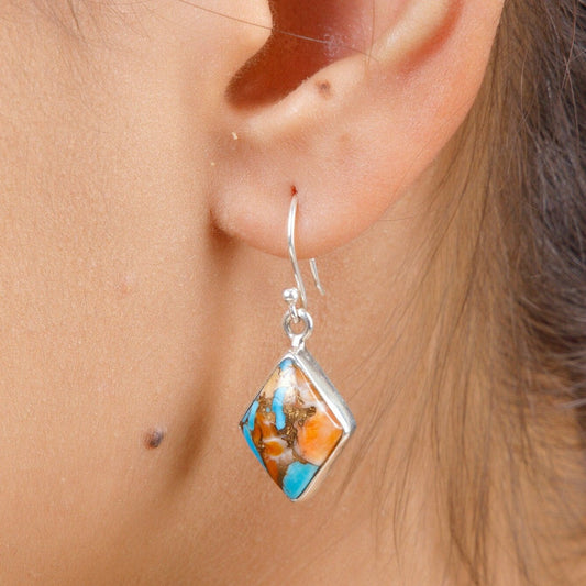 Spiny Oyster Turquoise Sterling Silver Earrings