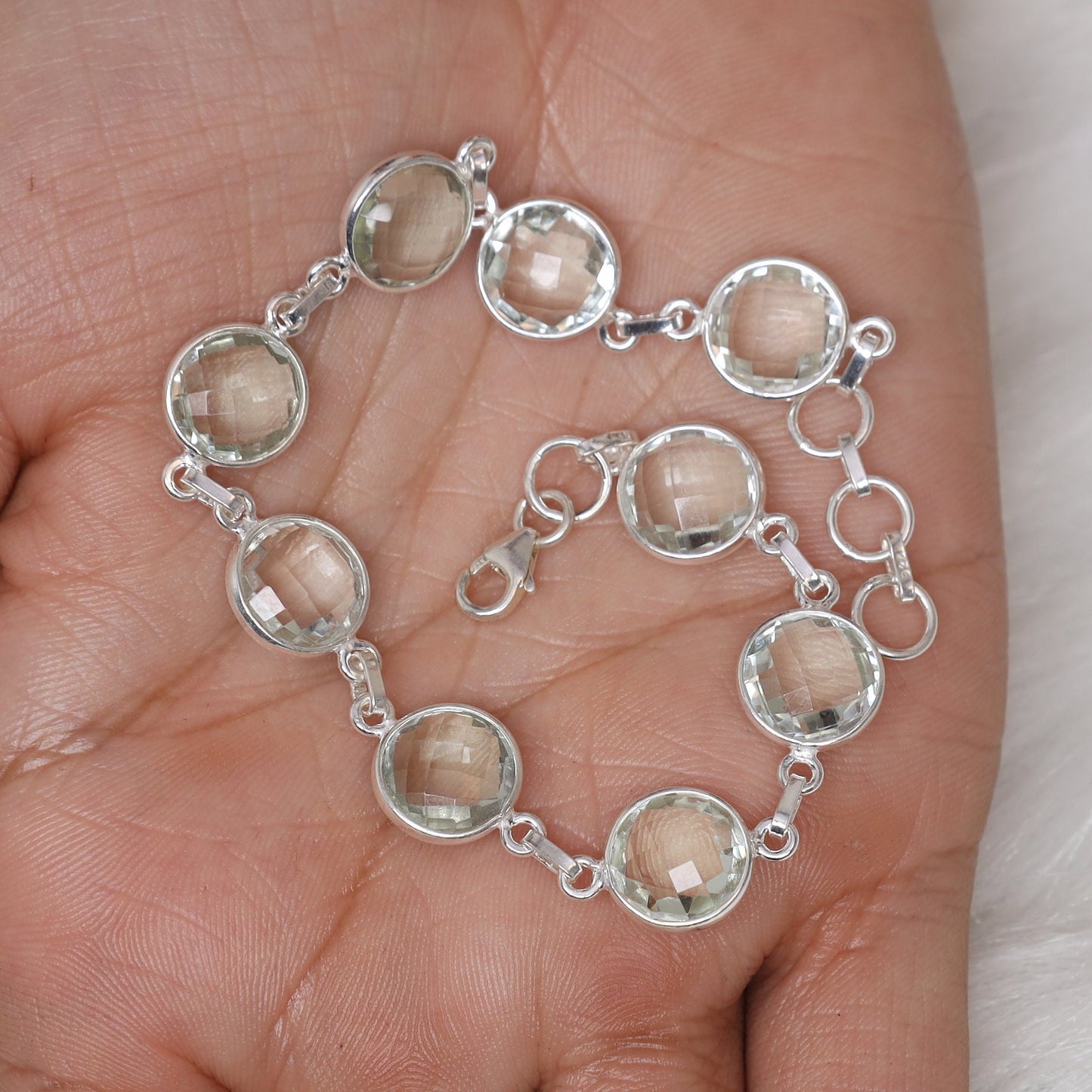 Green Amethyst Sterling Silver Bracelet