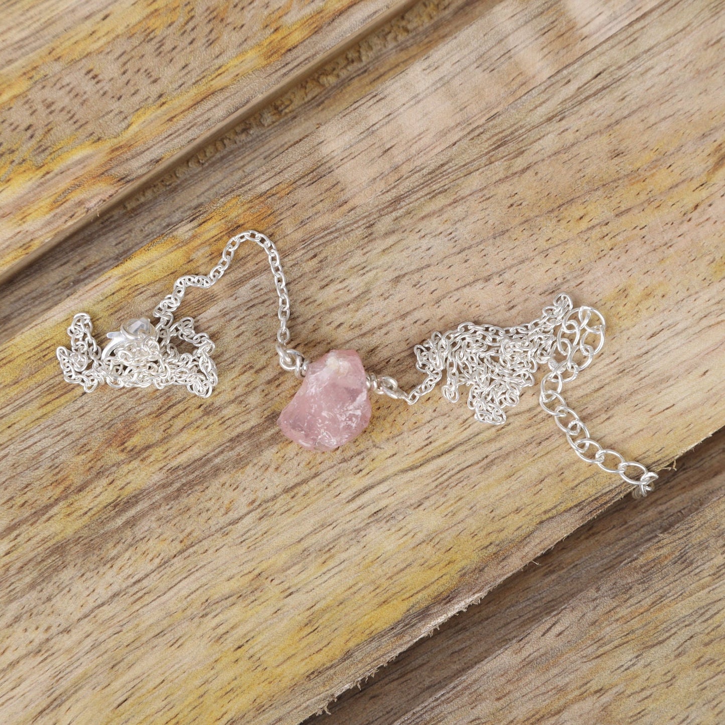 Raw Rose Quartz Pendant, 925 Sterling Silver Necklace, Boho Pendant, Pendant With Chain, January Birthstone, Handmade Jewelry, Gift For Her