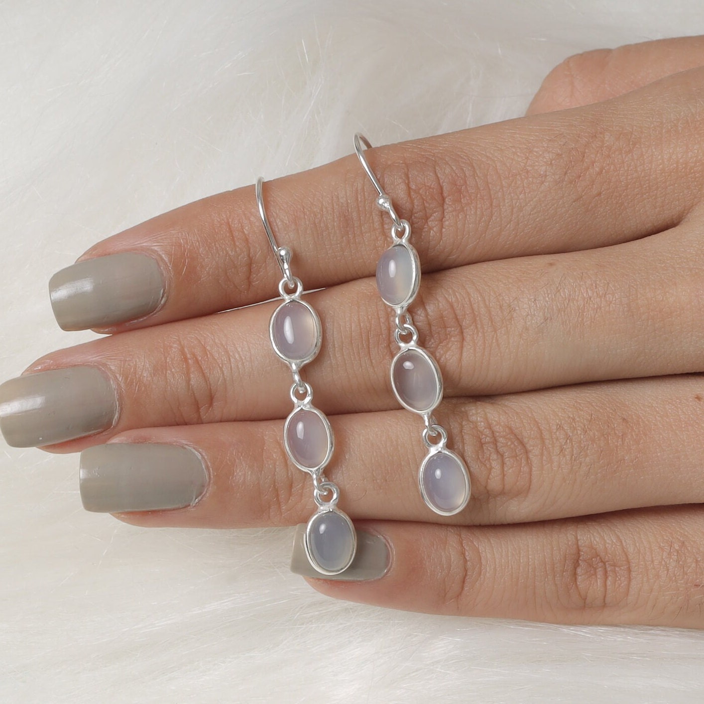 Aqua Chalcedony Sterling Silver Earrings