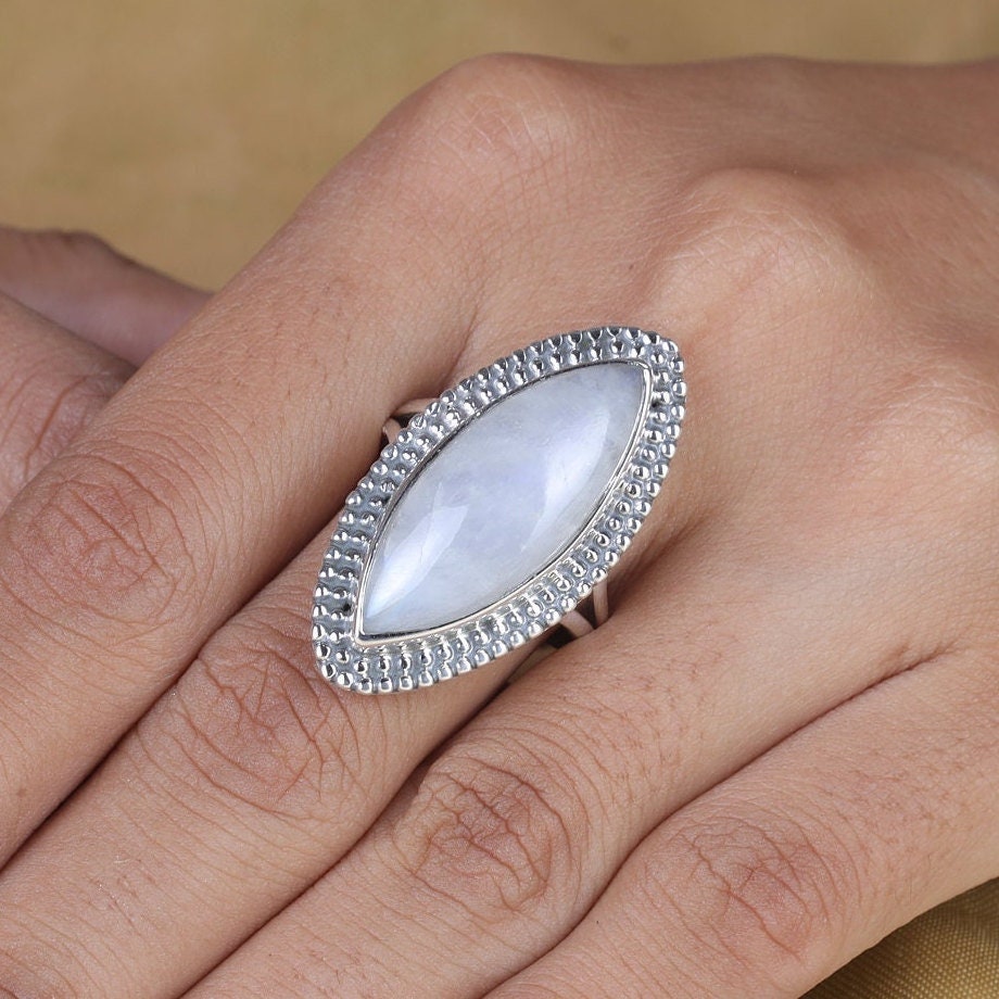 Rainbow Moonstone Sterling Silver Ring