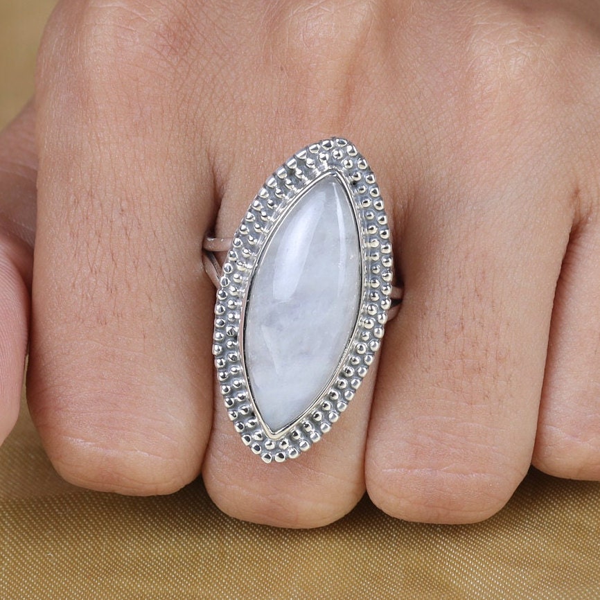 Rainbow Moonstone Sterling Silver Ring