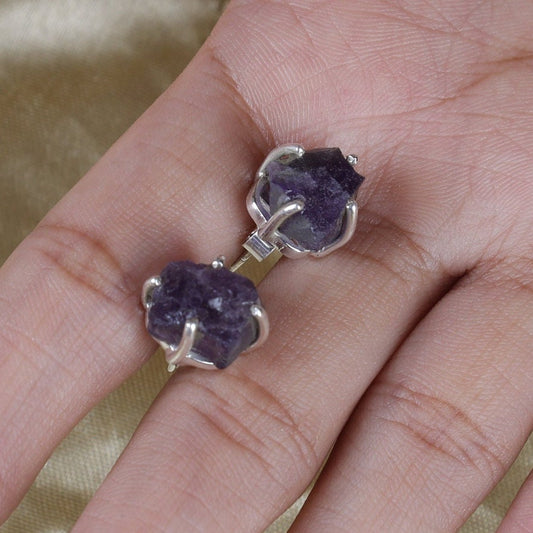 Raw Amethyst Sterling Silver Stud Earrings