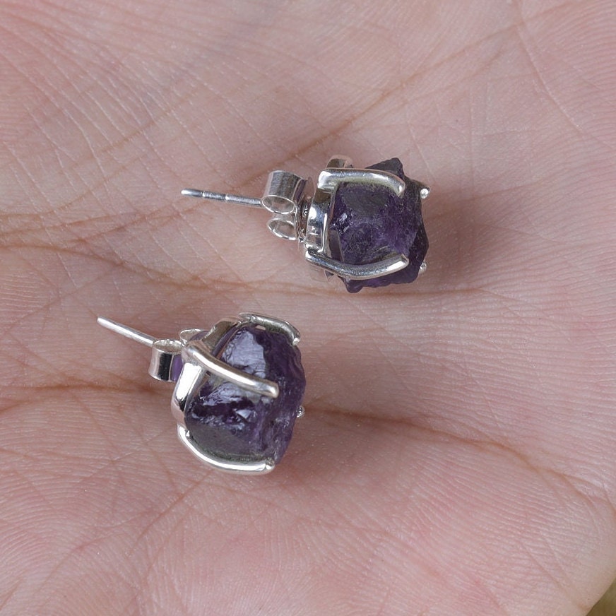 Raw Amethyst Sterling Silver Stud Earrings