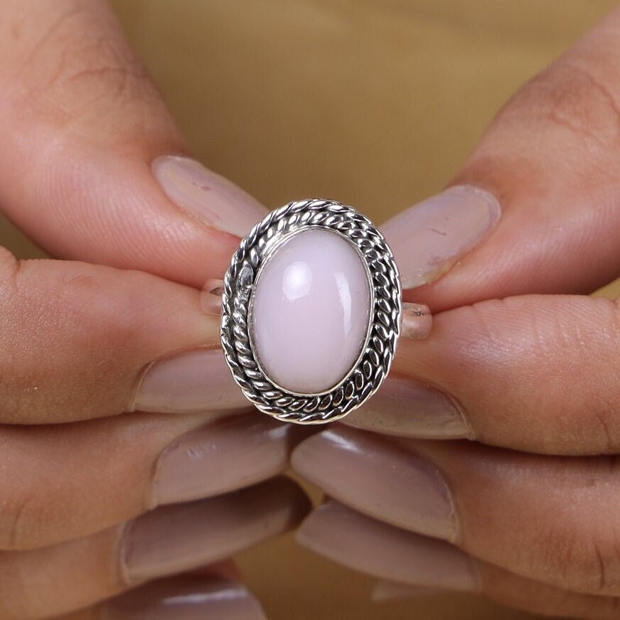 Pink Opal Sterling Silver Ring