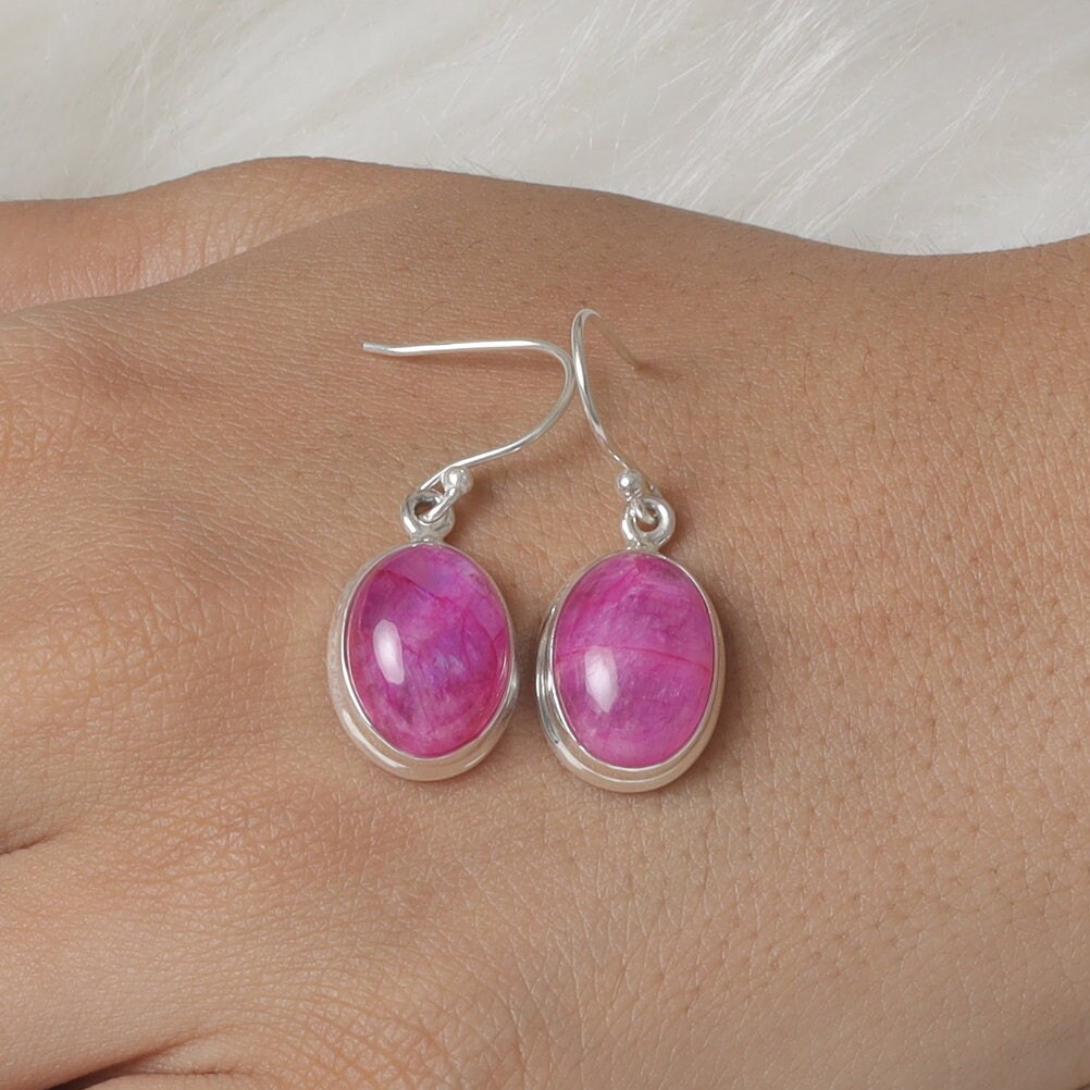 Pink Rainbow Moonstone Sterling Silver Earrings