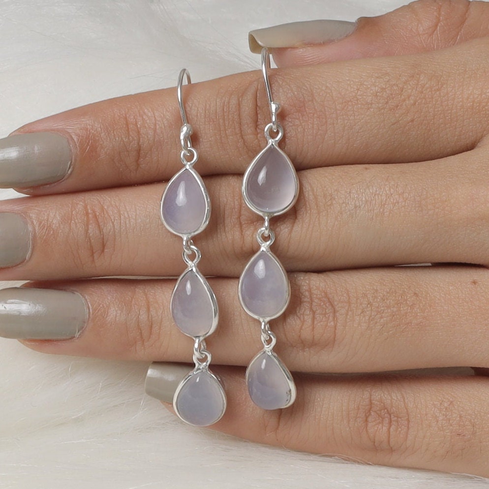 Aqua Chalcedony Sterling Silver Earrings