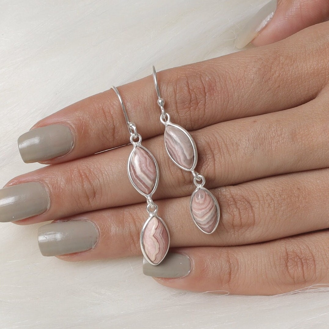 Rhodochrosite Sterling Silver Earrings