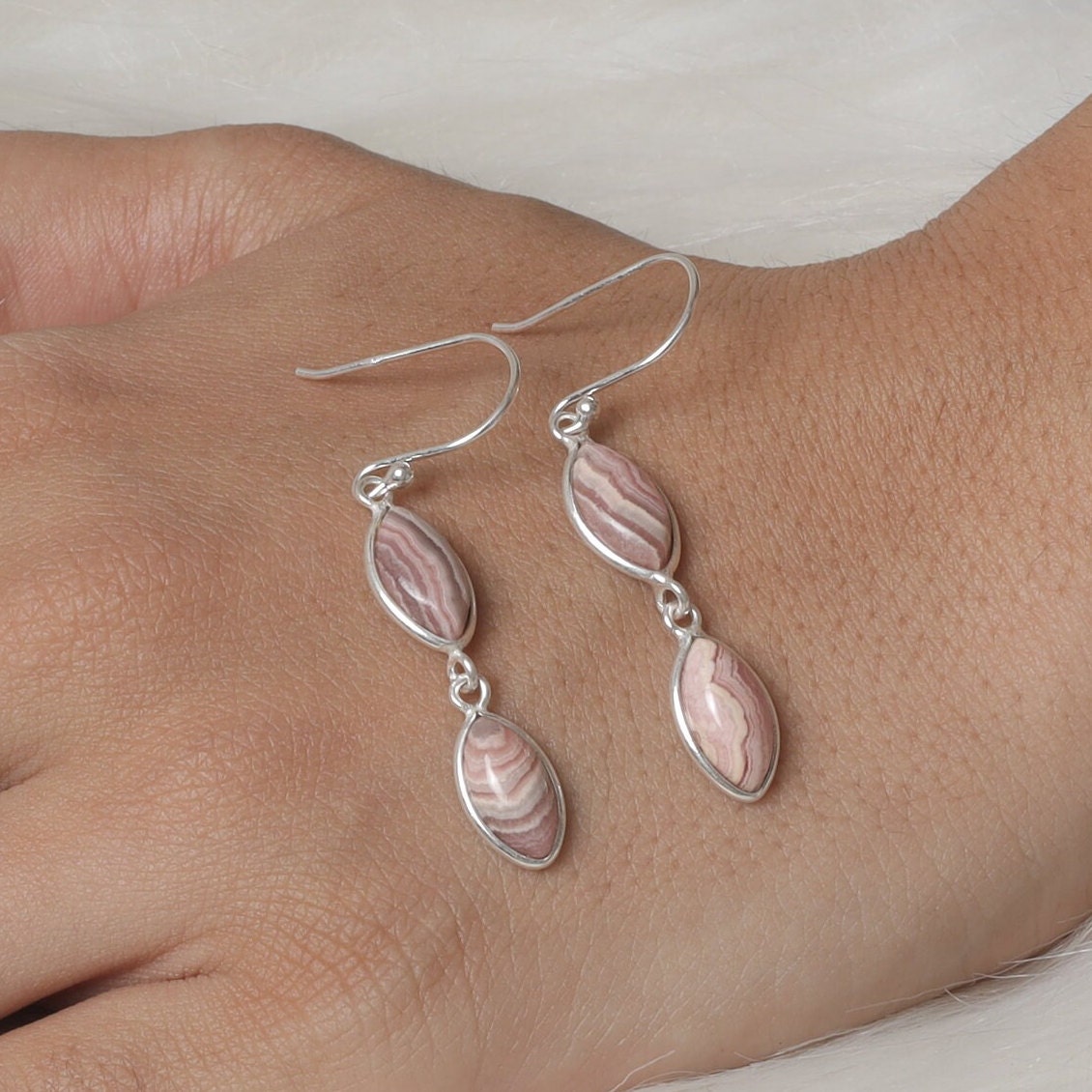 Rhodochrosite Sterling Silver Earrings