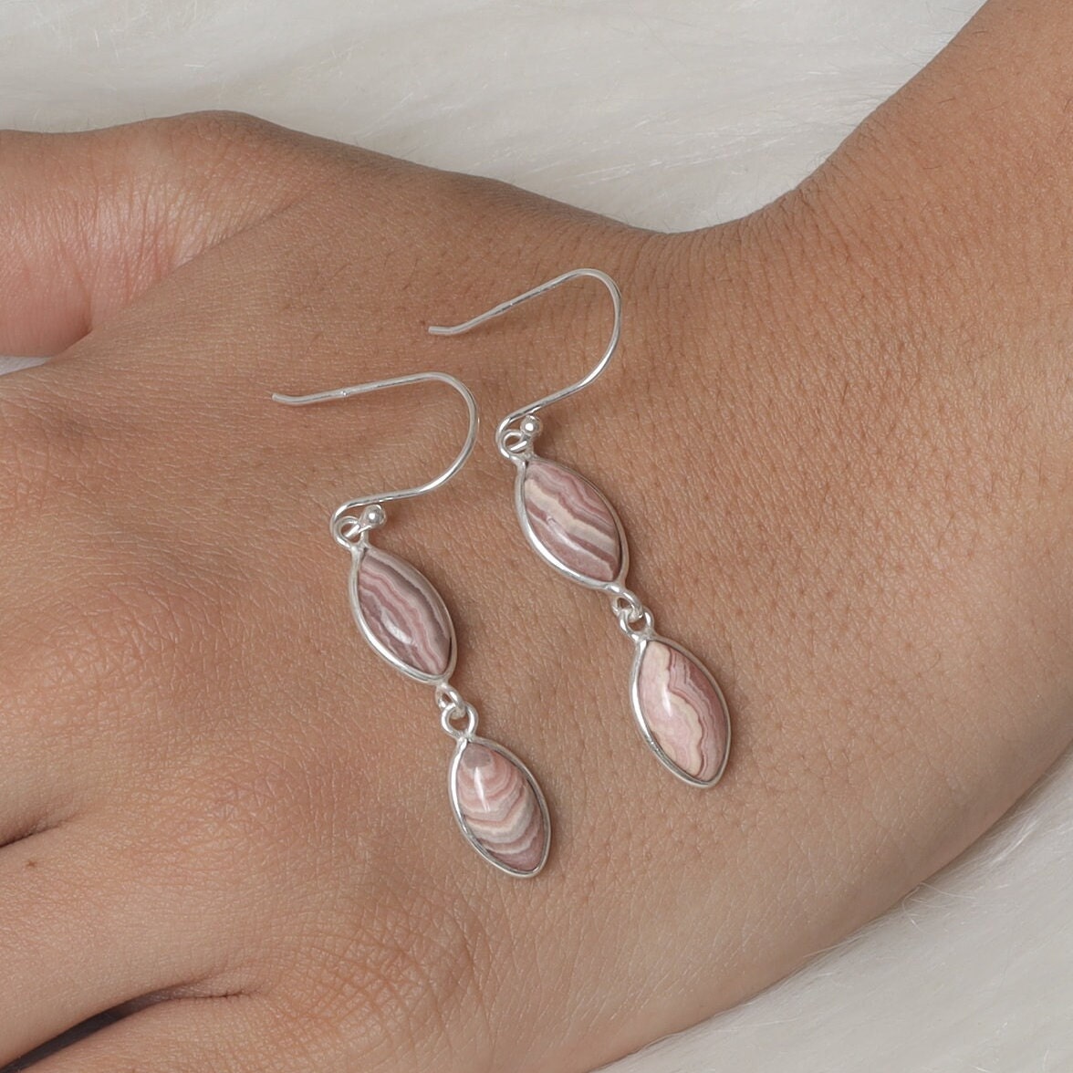 Rhodochrosite Sterling Silver Earrings