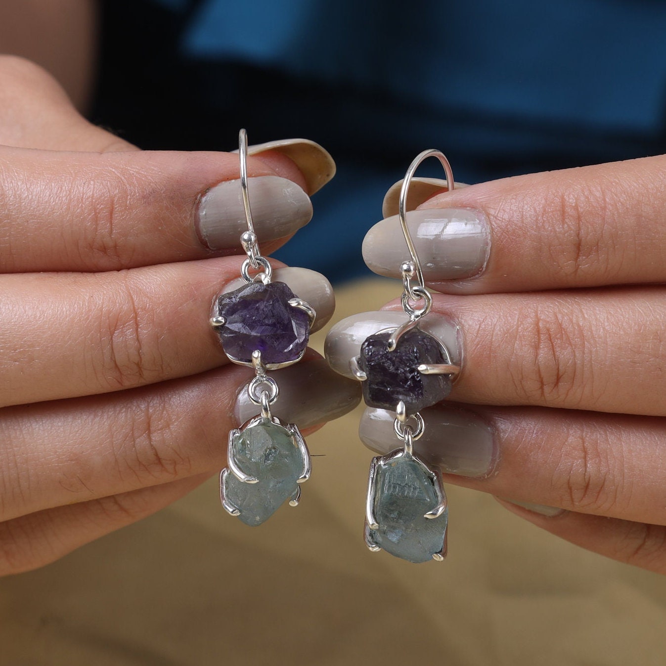 Raw Aquamarine Sterling Silver Earrings