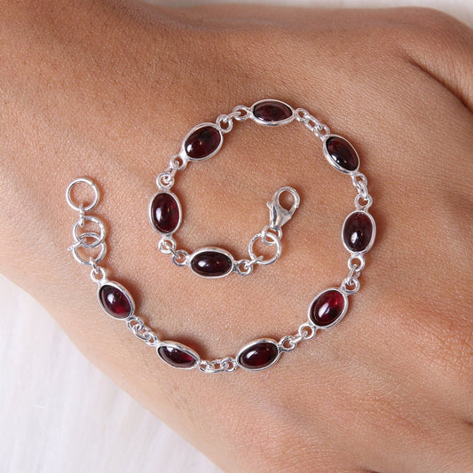 Garnet Sterling Silver Bracelet