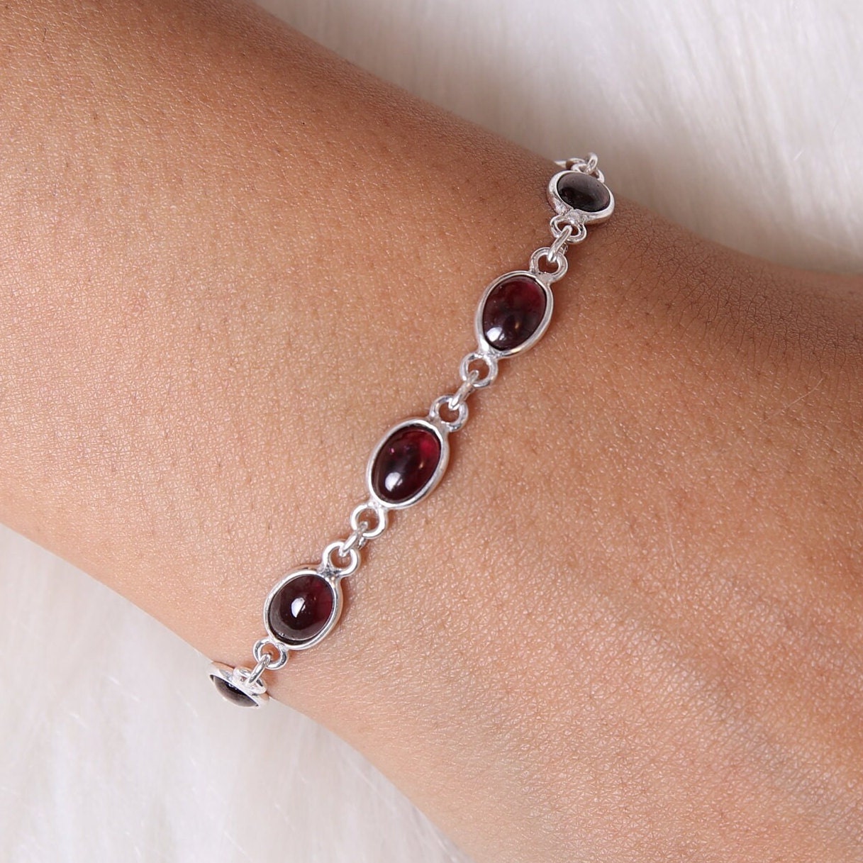 Garnet Sterling Silver Bracelet