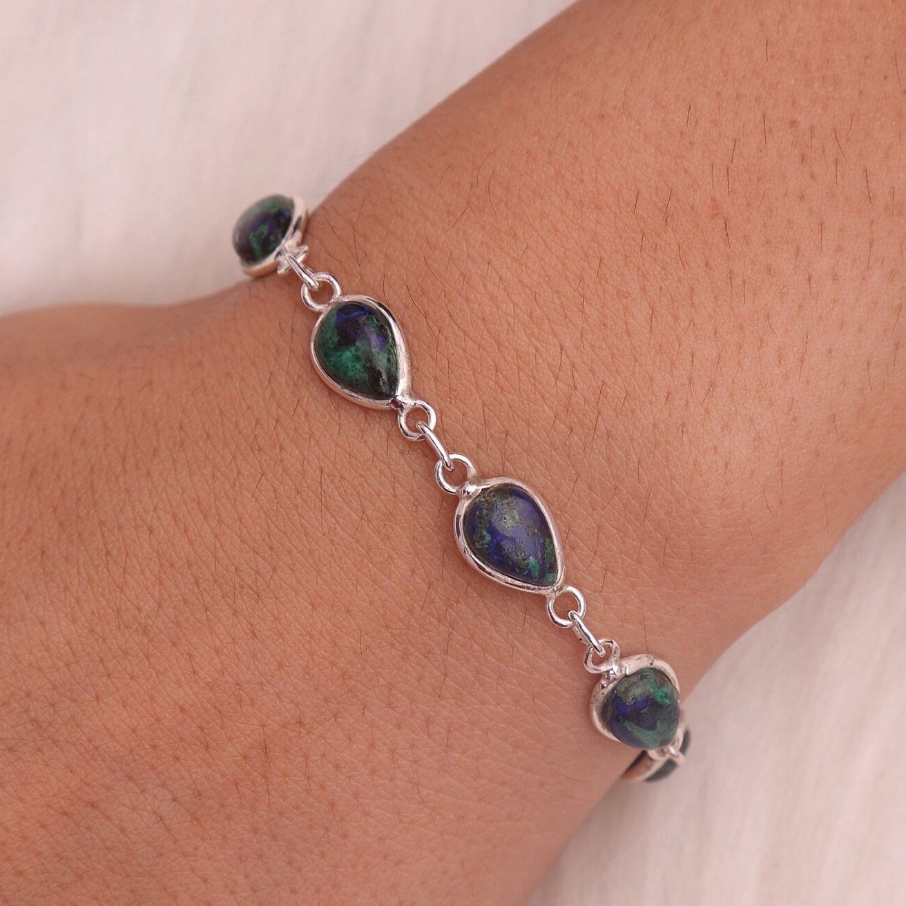 Azurite Malachite Sterling Silver Bracelet