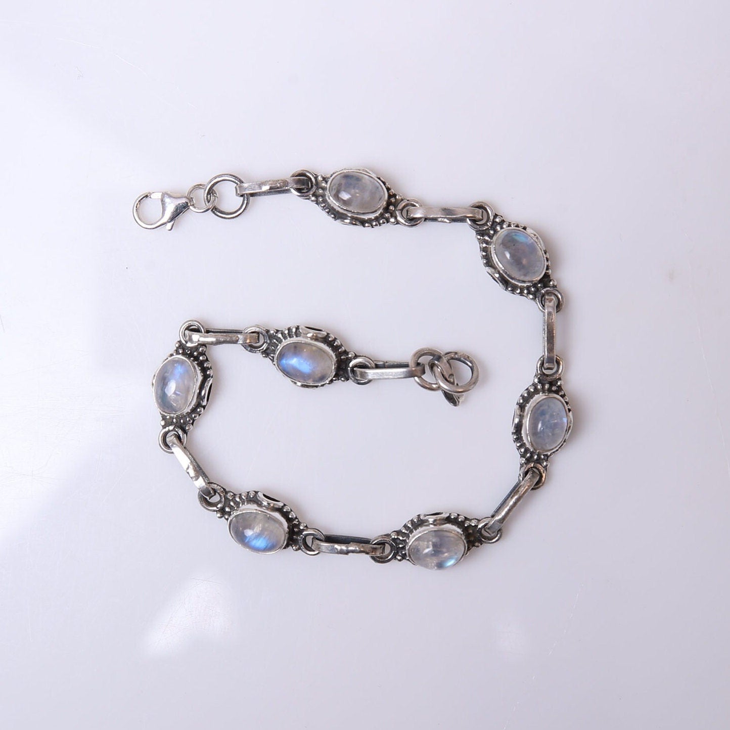 Rainbow Moonstone Sterling Silver Bracelet