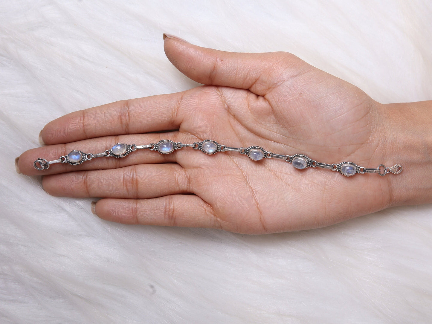 Rainbow Moonstone Sterling Silver Bracelet