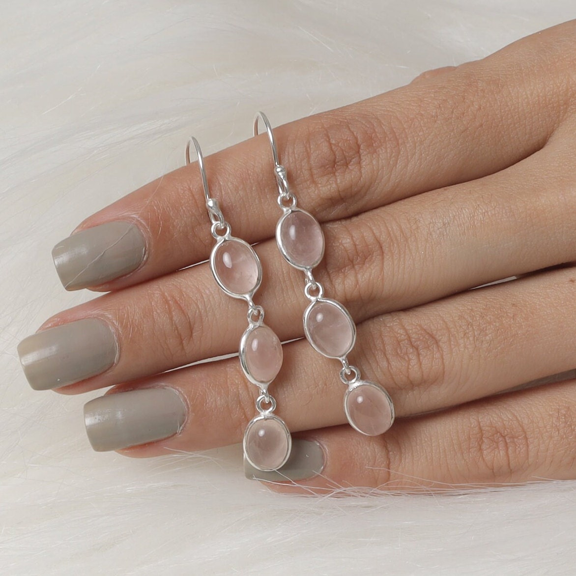 Rose Quartz Sterling Silver Earrings