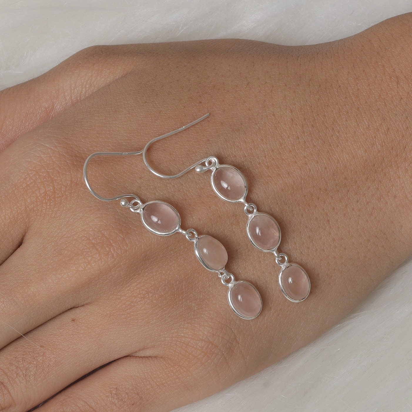 Rose Quartz Sterling Silver Earrings