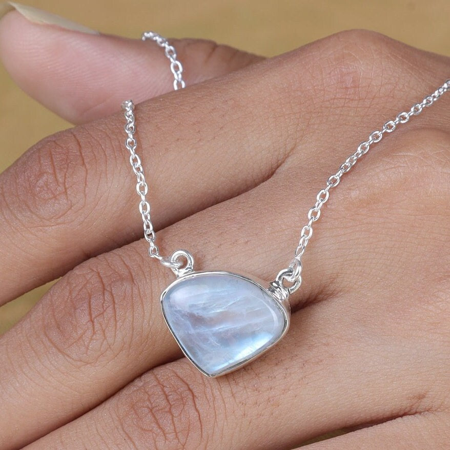 Rainbow Moonstone Sterling Silver Necklace