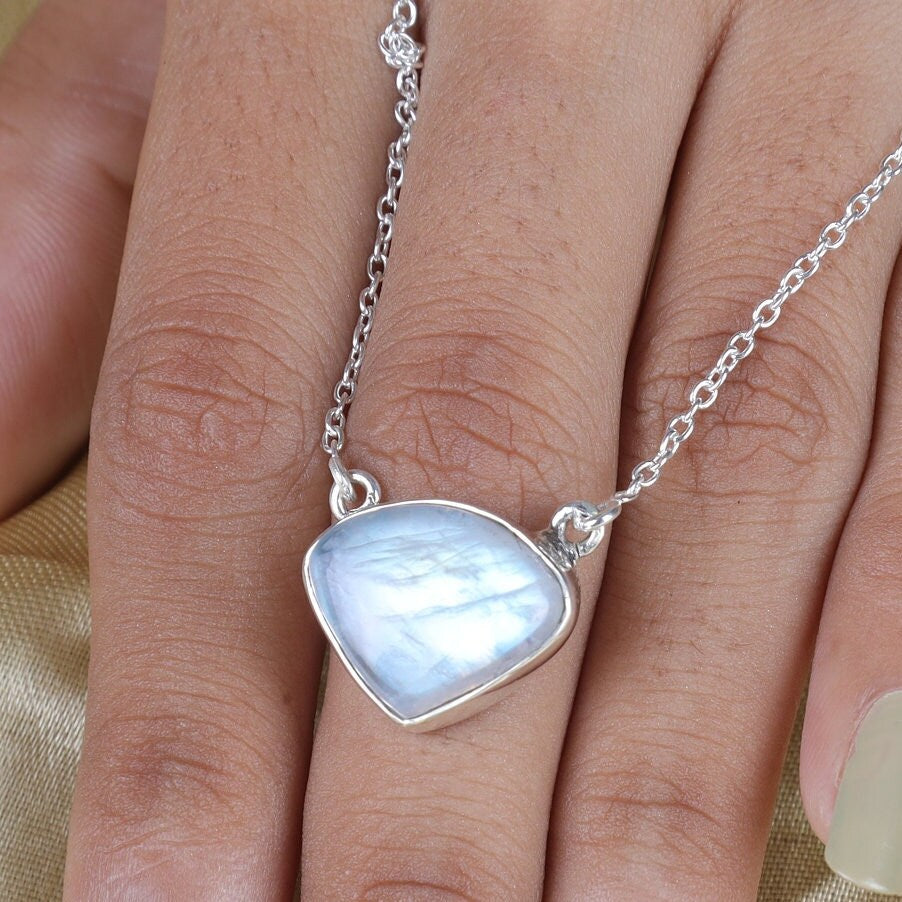 Rainbow Moonstone Sterling Silver Necklace