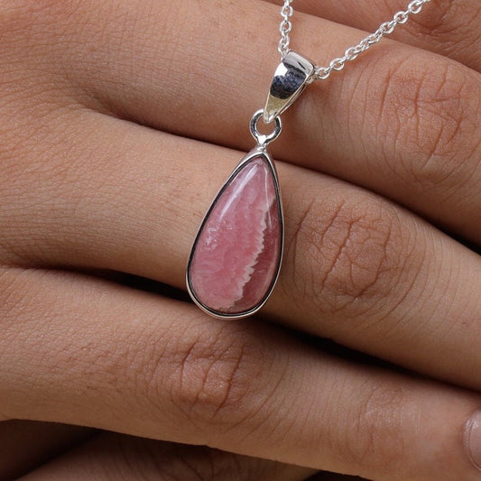 Rhodochrosite Pendant, 925 Sterling Silver Pendant, Pear Shaped Pendant, Crystal Necklace, Handmade Pendant, Boho Necklace, Gift For Women