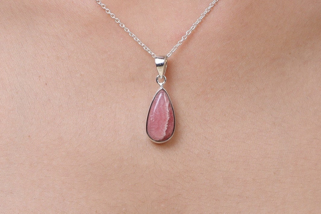 Rhodochrosite Pendant, 925 Sterling Silver Pendant, Pear Shaped Pendant, Crystal Necklace, Handmade Pendant, Boho Necklace, Gift For Women