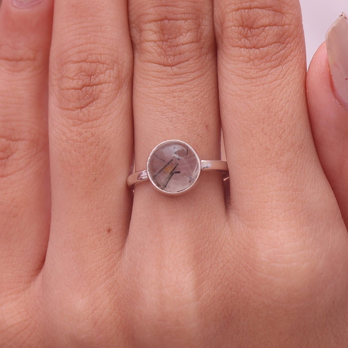 Black Rutile Quartz Sterling Silver Ring