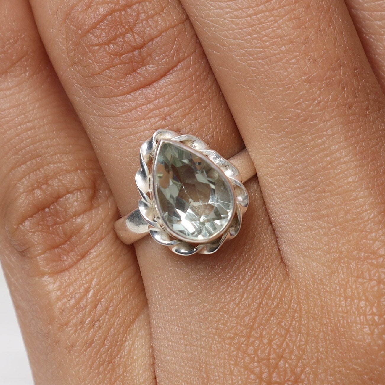 Green Amethyst Sterling Silver Ring