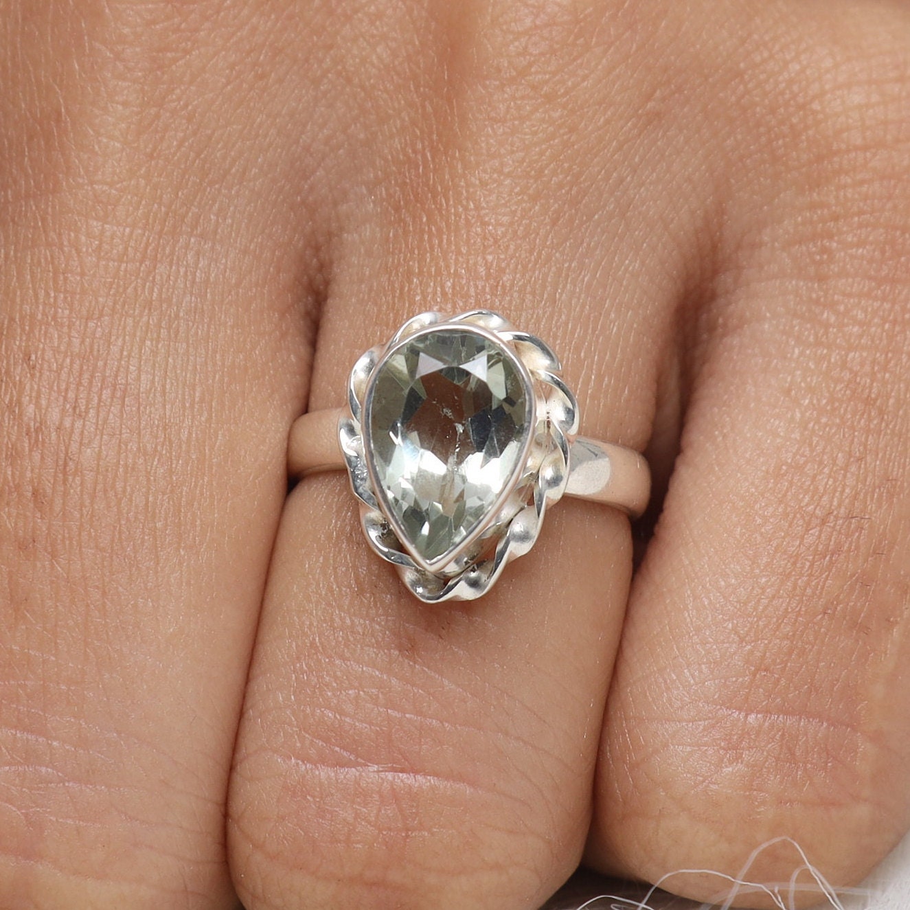 Green Amethyst Sterling Silver Ring