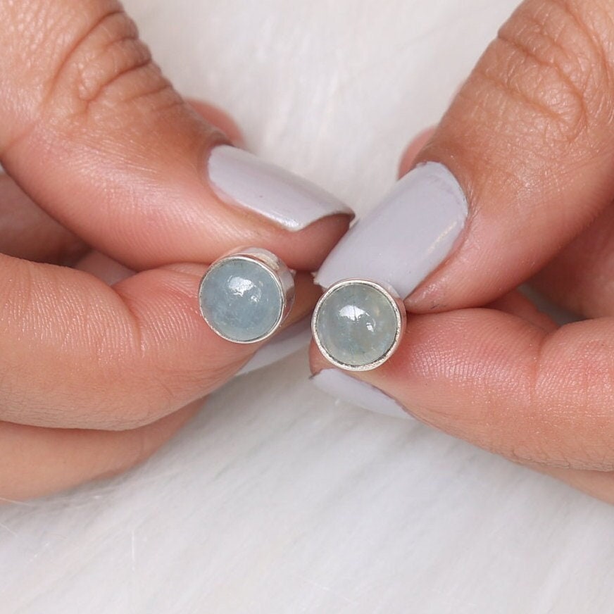 Aquamarine Sterling Silver Stud Earrings