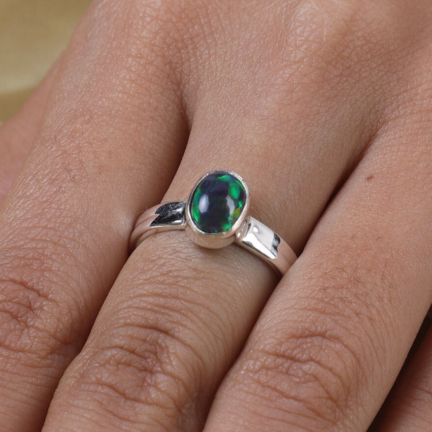 Black Opal Ring Sterling Silver Ring