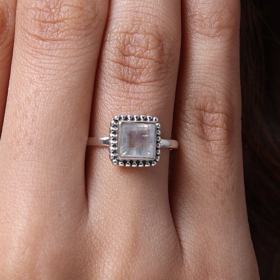 Rainbow Moonstone Sterling Silver Ring