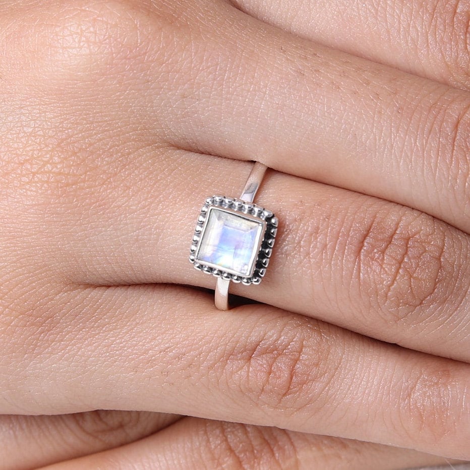 Rainbow Moonstone Sterling Silver Ring