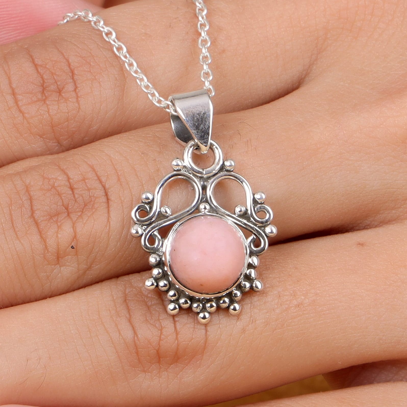 Pink Opal Sterling Silver Pendant