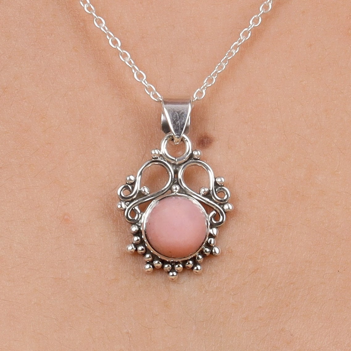 Pink Opal Sterling Silver Pendant