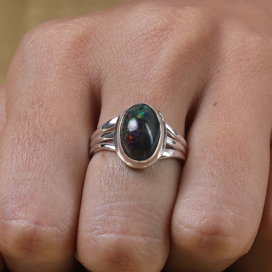 Black Opal 925 Sterling Silver Ring