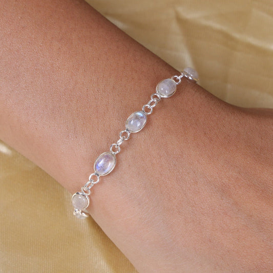 Rainbow Moonstone Sterling Silver Bracelet