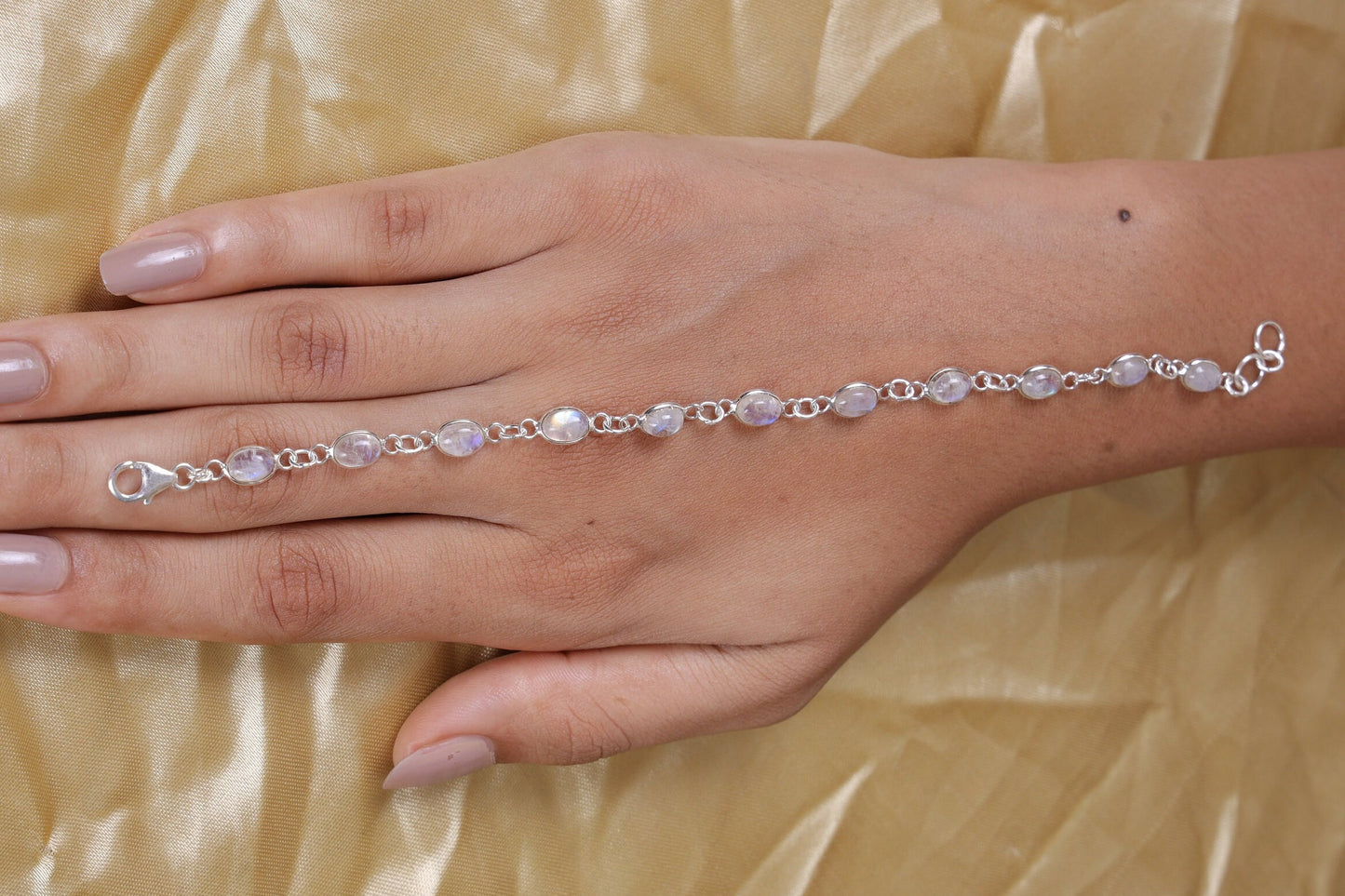 Rainbow Moonstone Sterling Silver Bracelet