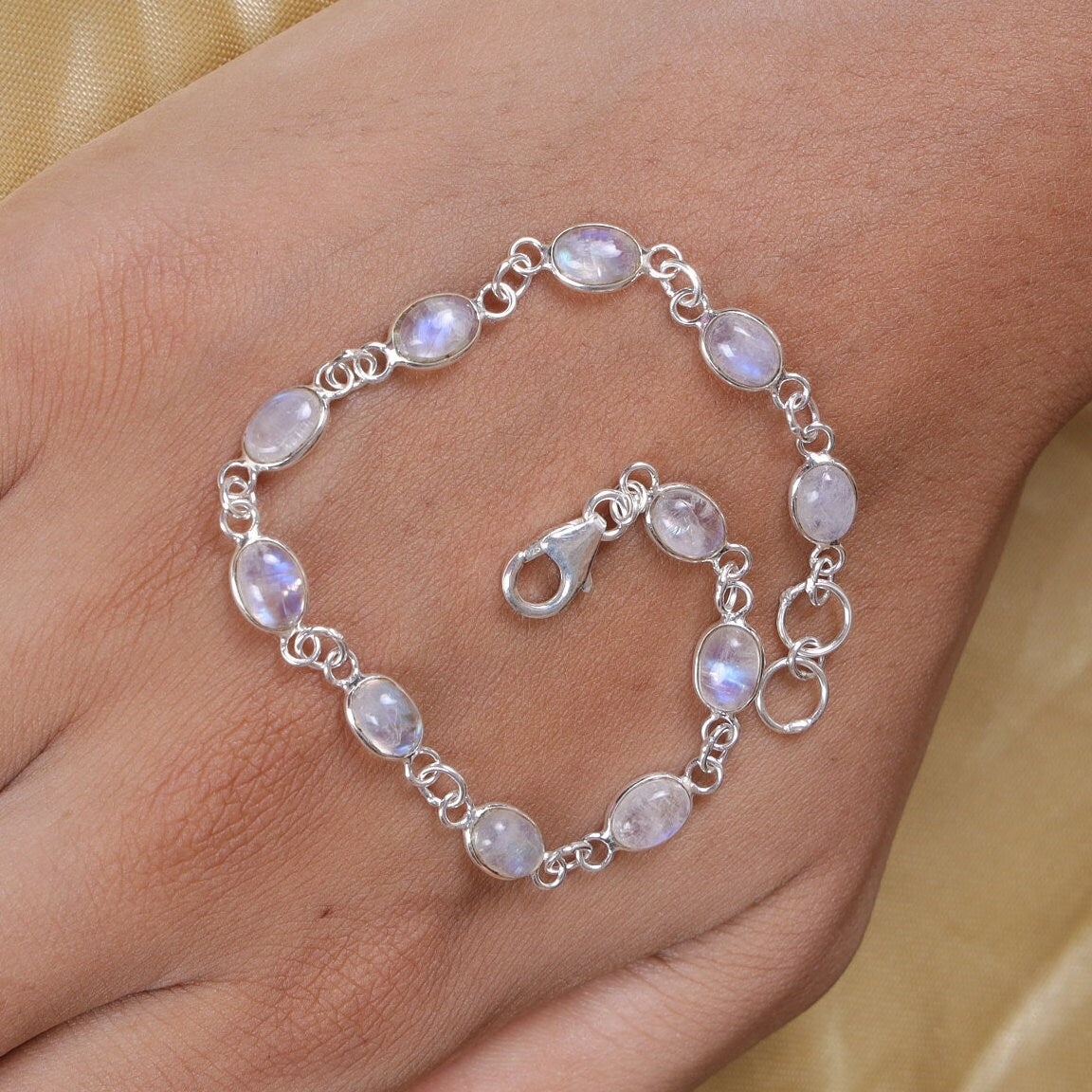 Rainbow Moonstone Sterling Silver Bracelet